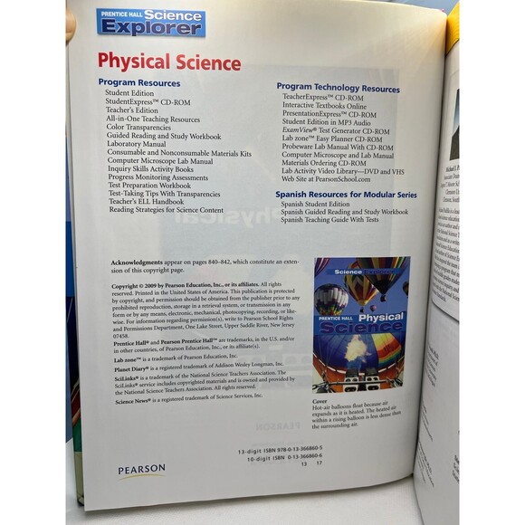 Prentice Hall PHYSICAL SCIENCE Textbook (Bx X) - Picture 6 of 8